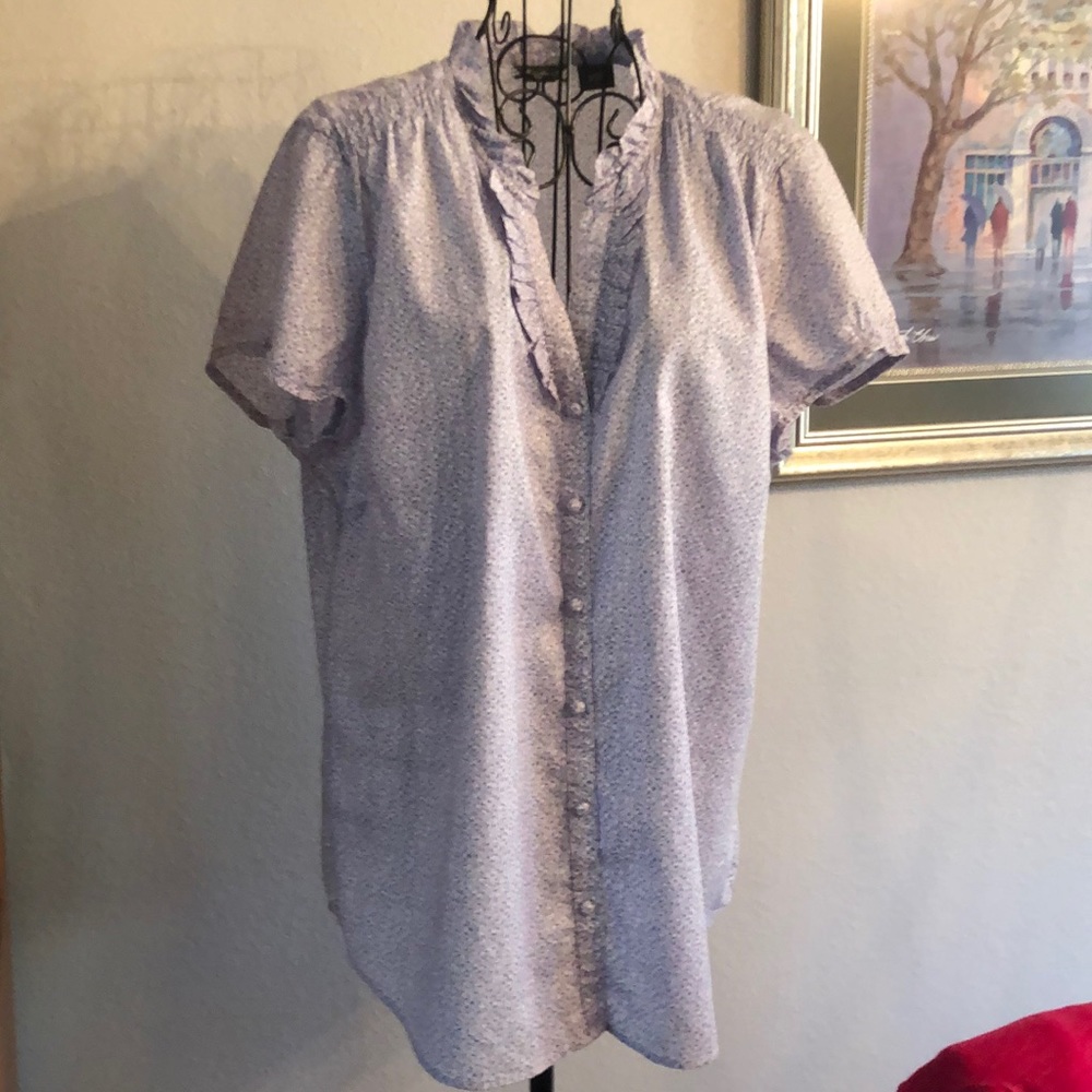 Eddie Bauer 100% cotton summer top xl. Periwinkle with green, blue, white dots.
